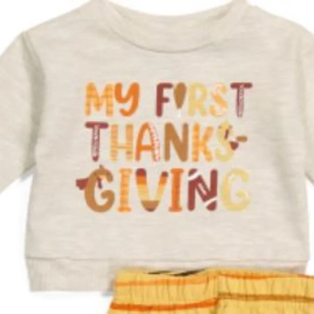 NWT CHICK PEA Infant Girl 2pc Thanksgiving French Terry Set Size 3-6 months